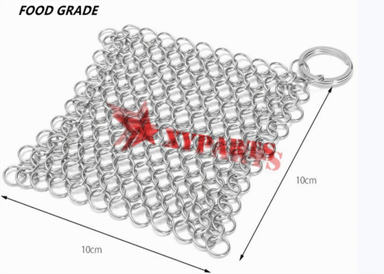 4'' X4 '' Food Grade Square Shape Chainmail Scrubber For Cast Iron Skillet