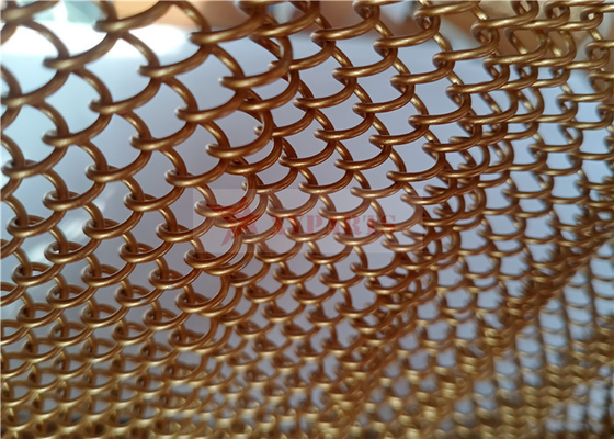 Anodized Aluminium Coil Metal Mesh Curtains Gold Color For Architectural Decoration