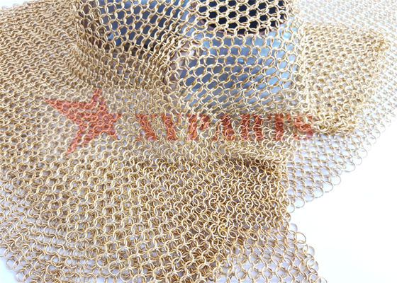 PVD Titanium Plating Gold Link Ring Mesh Curtain Architectural Wire Mesh