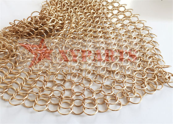 PVD Finished Decorative Metal Mesh Golden Ring Mesh For Staircase Access