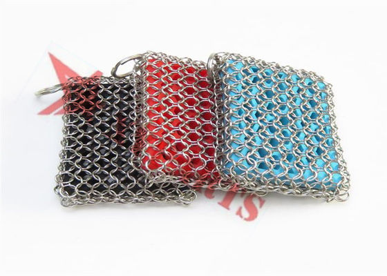 Stainless Steel Silicone Chainmail Scrubbing Pad For Cast Iron Skillets Cleaning