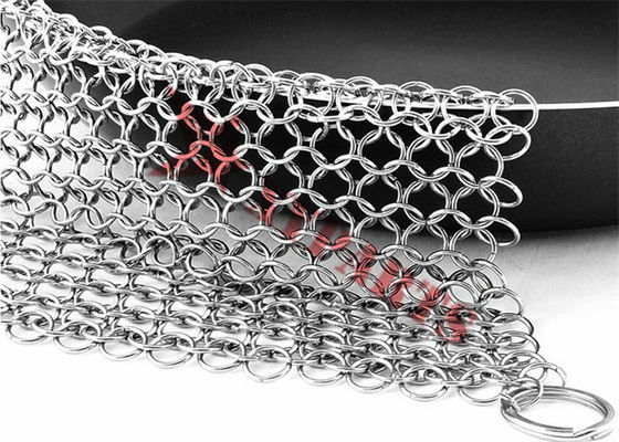 SS304 SS316 Chain Mail Scrubber Round Square Shape For Kitchen Cleaning