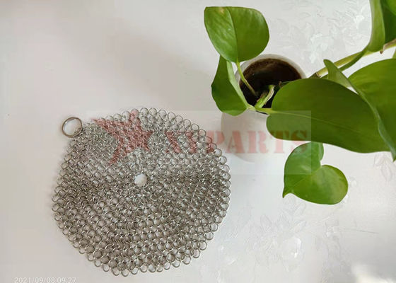7&quot;x7&quot; Round Square Single Ring Mesh Chain Mail Scrubber For Pot Cleaning