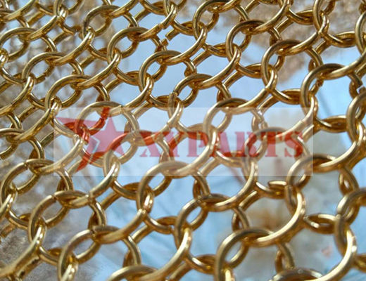 Fireproof Metal Mesh Curtain Restaurant Partition Ring Curtain With Gold Color