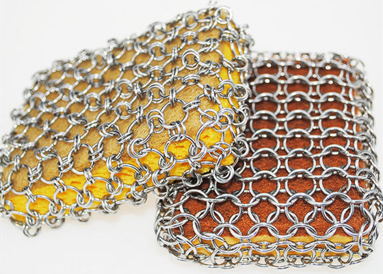 Removable Silicon Chainmail Scrubbing Pad Bind Up With Ring Mesh For Cast Iron Cleaning
