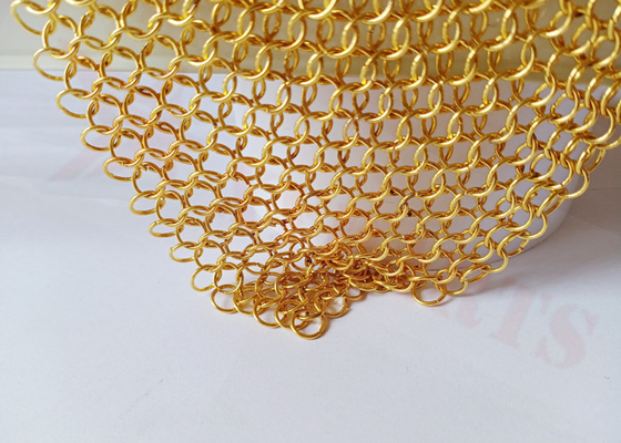 Gold Color Stainless Steel Chainmail Wire Mesh Curtain For Space Dividers