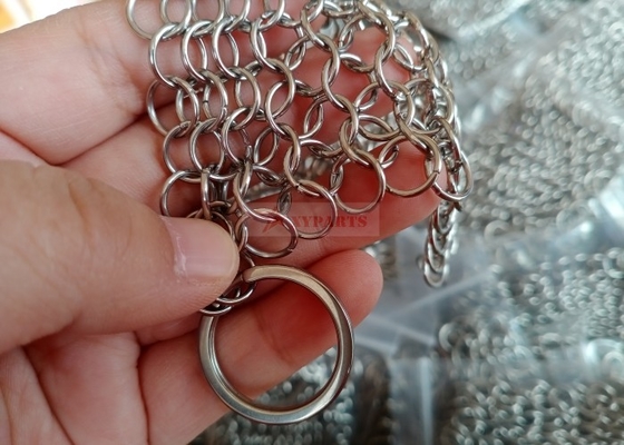 SS316L 10mm Ring Cast Iron Pan Chainmail 8&quot; X 6&quot; High Grade Stainless Steel