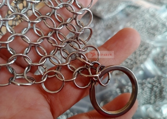 SS316L 10mm Ring Cast Iron Pan Chainmail 8&quot; X 6&quot; High Grade Stainless Steel