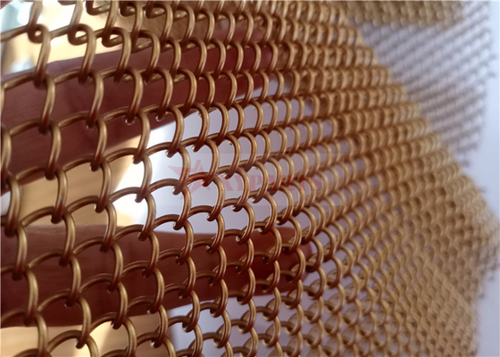 Anodized Aluminium Coil Metal Mesh Curtains Gold Color For Architectural Decoration