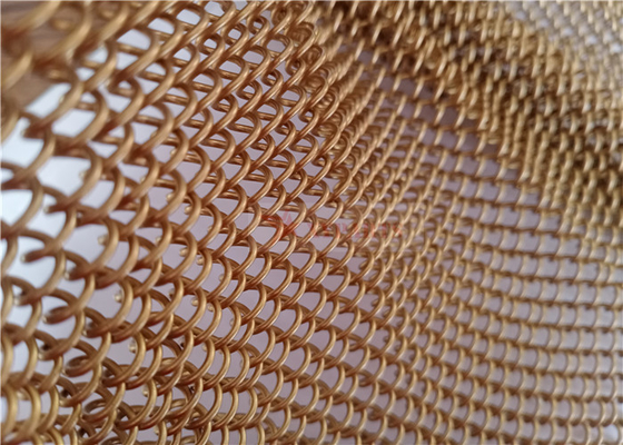 Anodized Aluminium Coil Metal Mesh Curtains Gold Color For Architectural Decoration