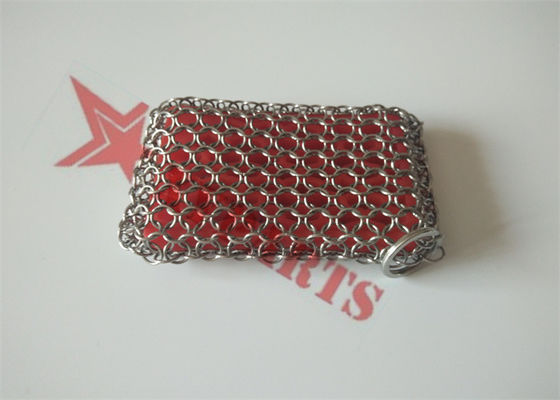 Stainless Steel Silicone Chainmail Scrubbing Pad For Cast Iron Skillets Cleaning