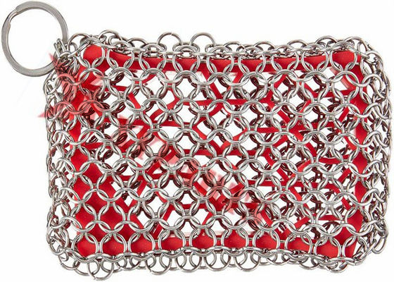 Stainless Steel Silicone Chainmail Scrubbing Pad For Cast Iron Skillets Cleaning