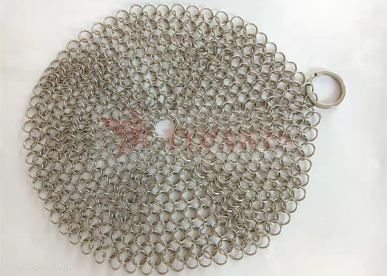 Round Shape Stainless Steel Ring Mesh Chain Mail Scrubber For Kitchen Cleaning