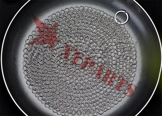 Square Or Round Shape Food Grade Chainmail Scrubber For Cast Iron Skillet Cleaning