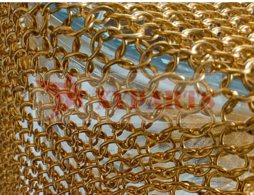 Fireproof Metal Mesh Curtain Restaurant Partition Ring Curtain With Gold Color