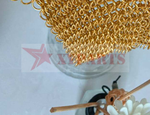 Fireproof Metal Mesh Curtain Restaurant Partition Ring Curtain With Gold Color